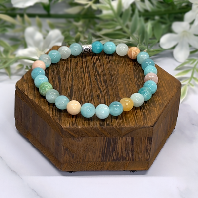 Peruvian Amazonite and Pink Morganite Stretch Bracelet – Artisan Made