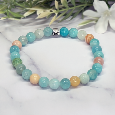 Peruvian Amazonite and Pink Morganite Stretch Bracelet – Artisan Made