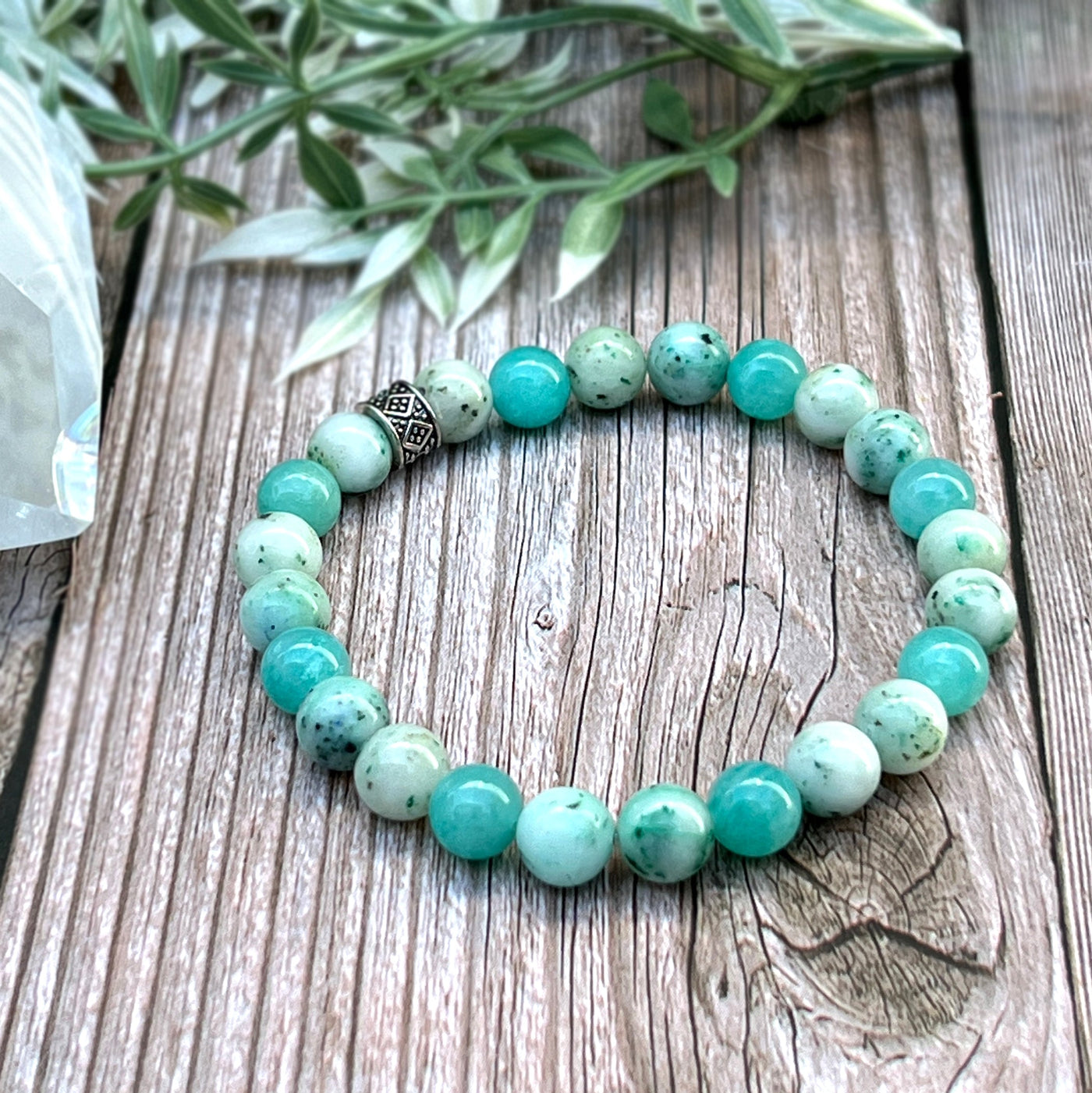 Phoenix Stone and Amazonite Stretch Bracelet - Artisan Made