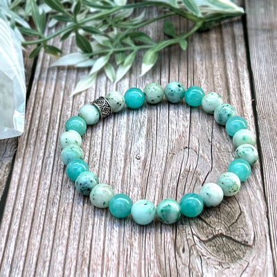 Phoenix Stone and Amazonite Stretch Bracelet - Artisan Made