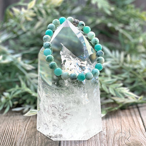 Phoenix Stone and Amazonite Stretch Bracelet - Artisan Made