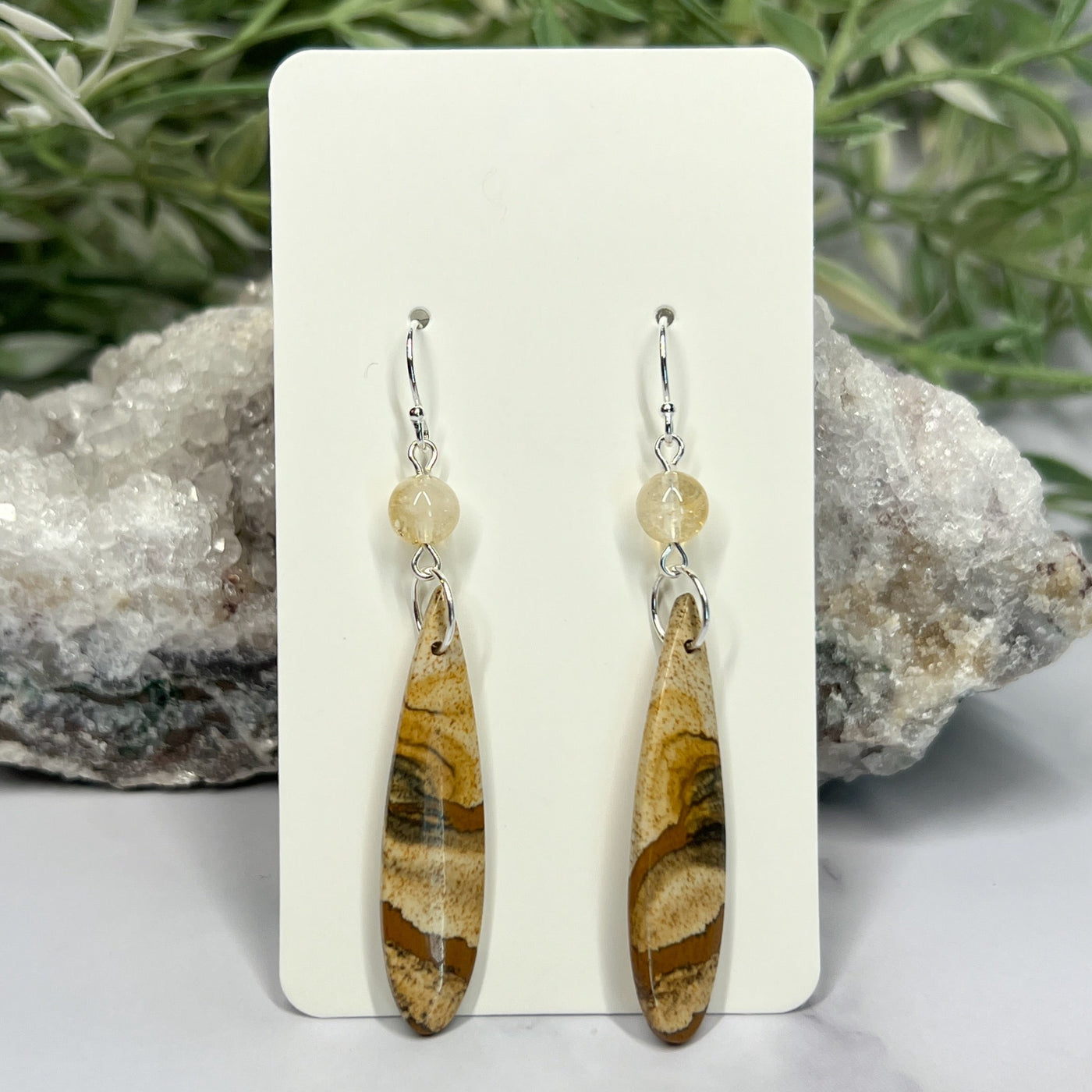 Picture Jasper Teardrop Earrings - Artisan Made