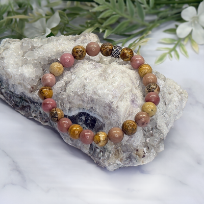 Picture Jasper and Petrified Rhodonite Stretch Bracelet – Artisan Made