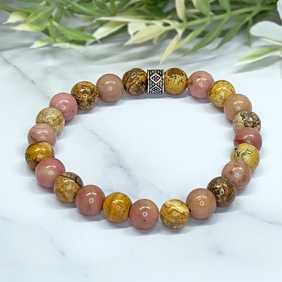 Picture Jasper and Petrified Rhodonite Stretch Bracelet – Artisan Made