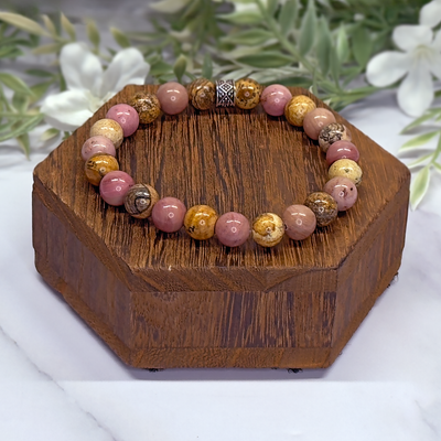 Picture Jasper and Petrified Rhodonite Stretch Bracelet – Artisan Made