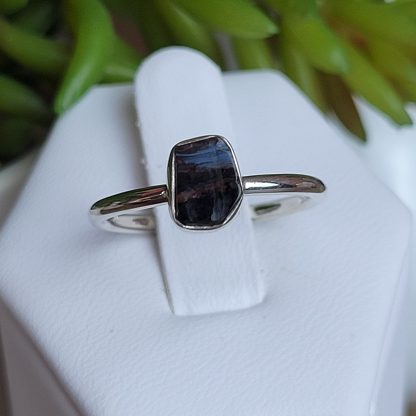 Pietersite Freeform sterling silver Bezel Ring (Stone: 0.25")
