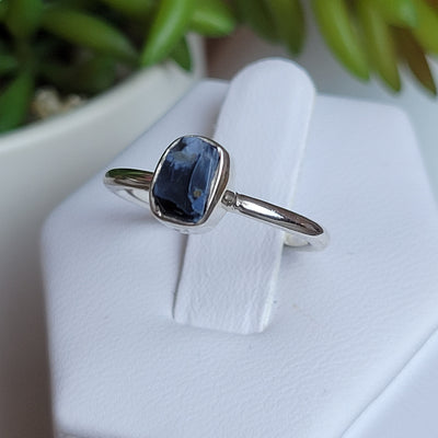 Pietersite Freeform sterling silver Bezel Ring (Stone: 0.25")