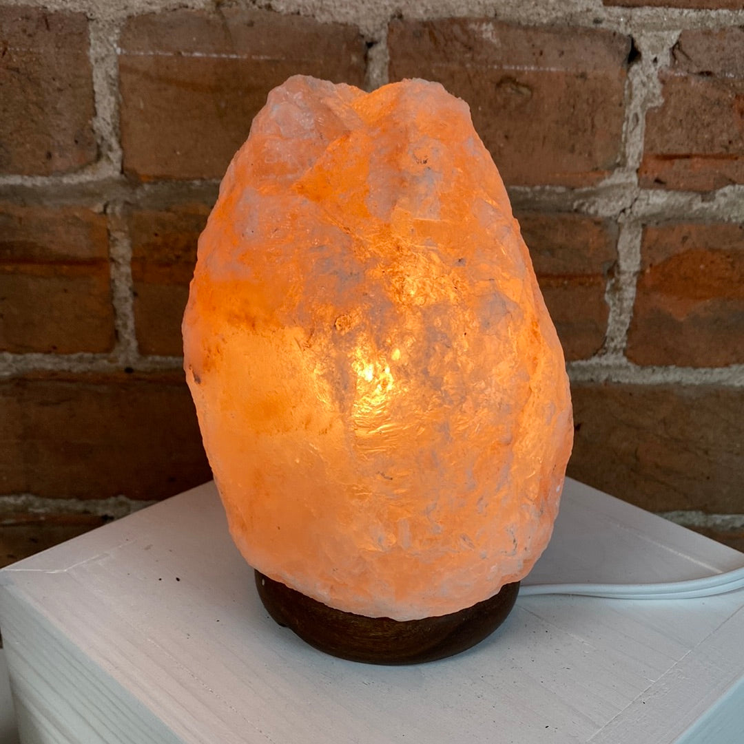 Salt & Light Pink Himalayan Salt Lamp on Wooden Base 6