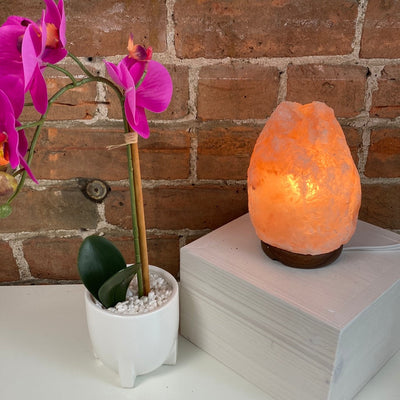 Pink Himalayan Salt Lamp on Wooden Base 6" with bulb and cord