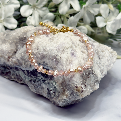 Pink Pearl and Gold Adjustable Bracelet- Artisan Made