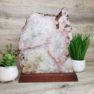 Pink (Rose) Amethyst Slab on Custom Wood Base