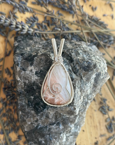 Pink Scolecite Wire Wrap Necklace - Artisan Made