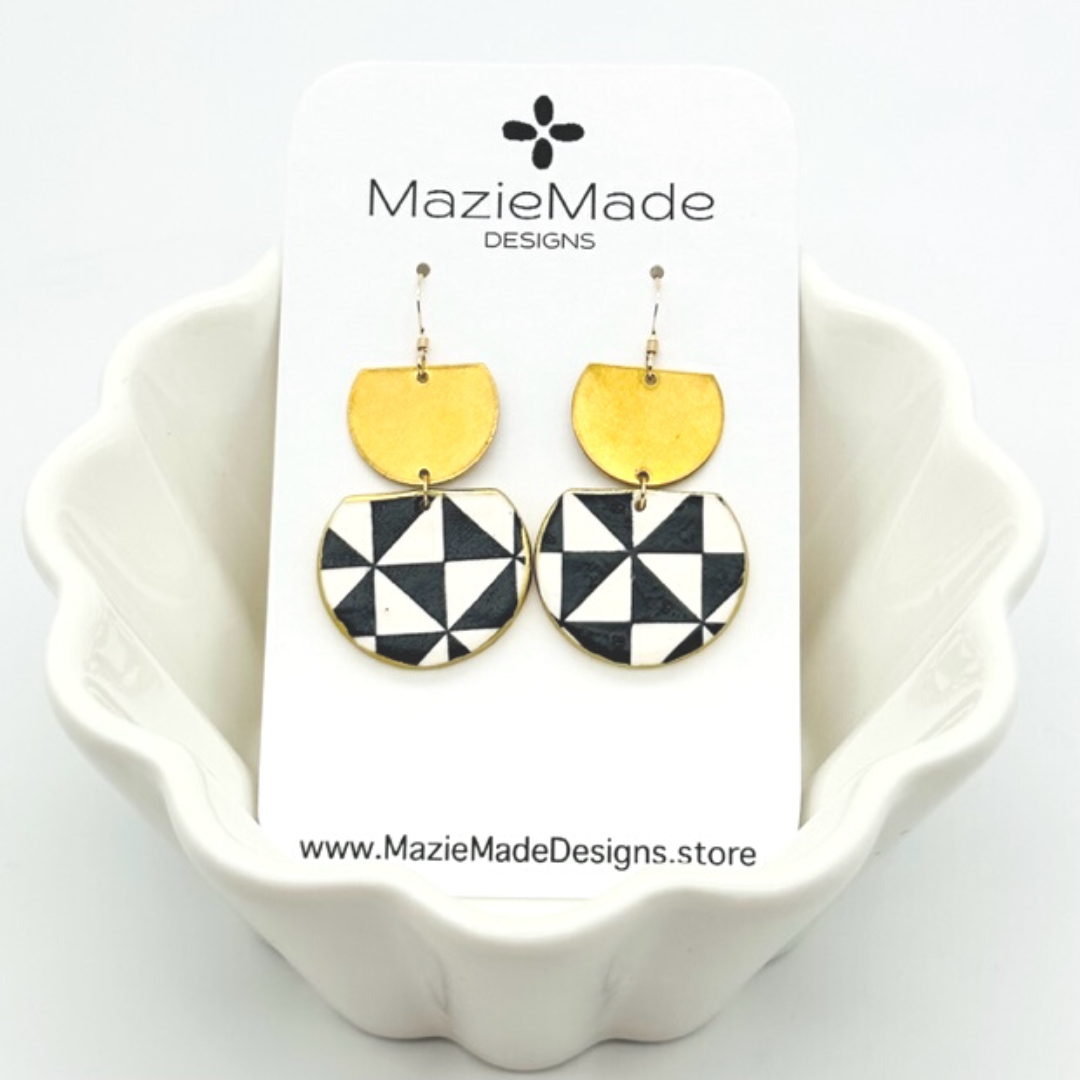 Polymer Clay Earrings: Black and White Large - Artisan Made