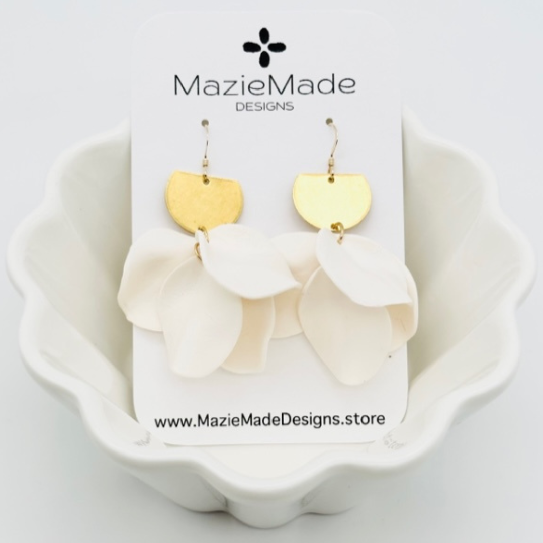 Polymer Clay Petals Earrings: Ivory - Artisan Made