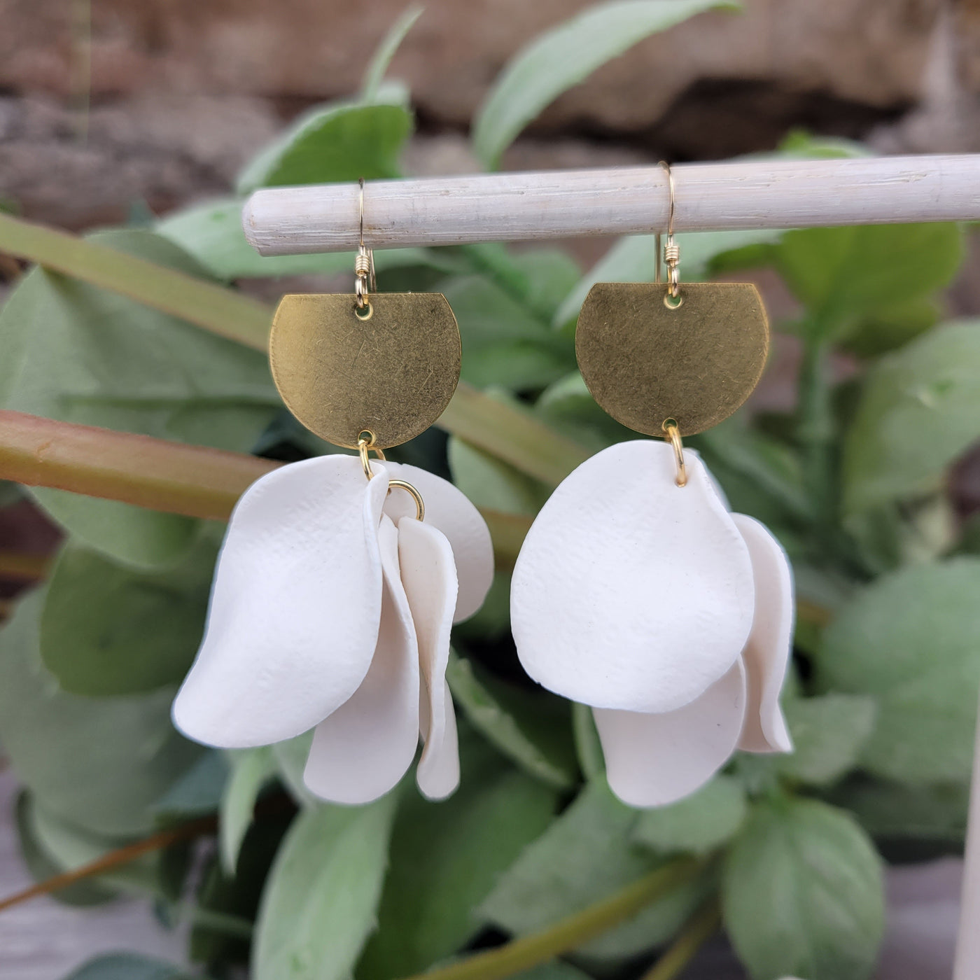 Polymer Clay Petals Earrings: Ivory - Artisan Made