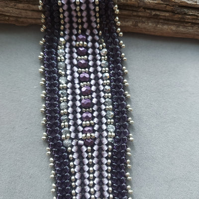 "Purple Haze" Beaded Herringbone Cuff Bracelet - Artisan Made