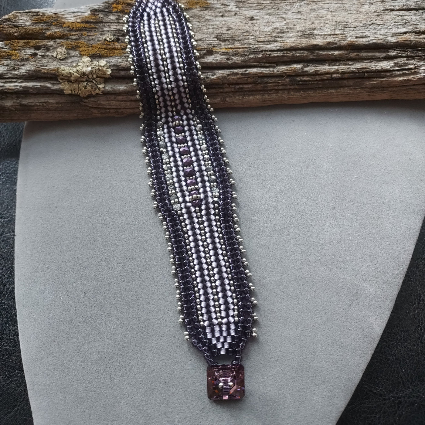 "Purple Haze" Beaded Herringbone Cuff Bracelet - Artisan Made