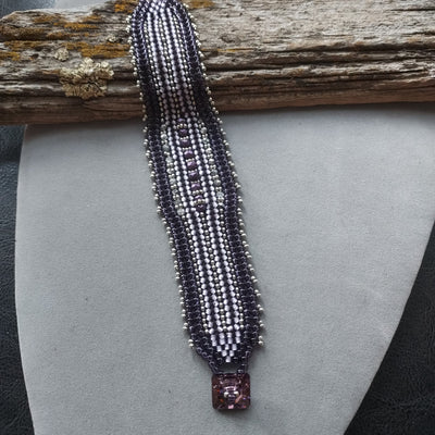 "Purple Haze" Beaded Herringbone Cuff Bracelet - Artisan Made