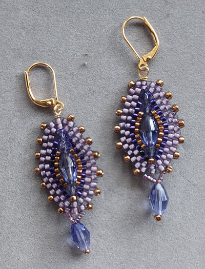 "Purple Haze" Tanzanite Swarovski Crystal Beadwork Earrings - Artisan Made