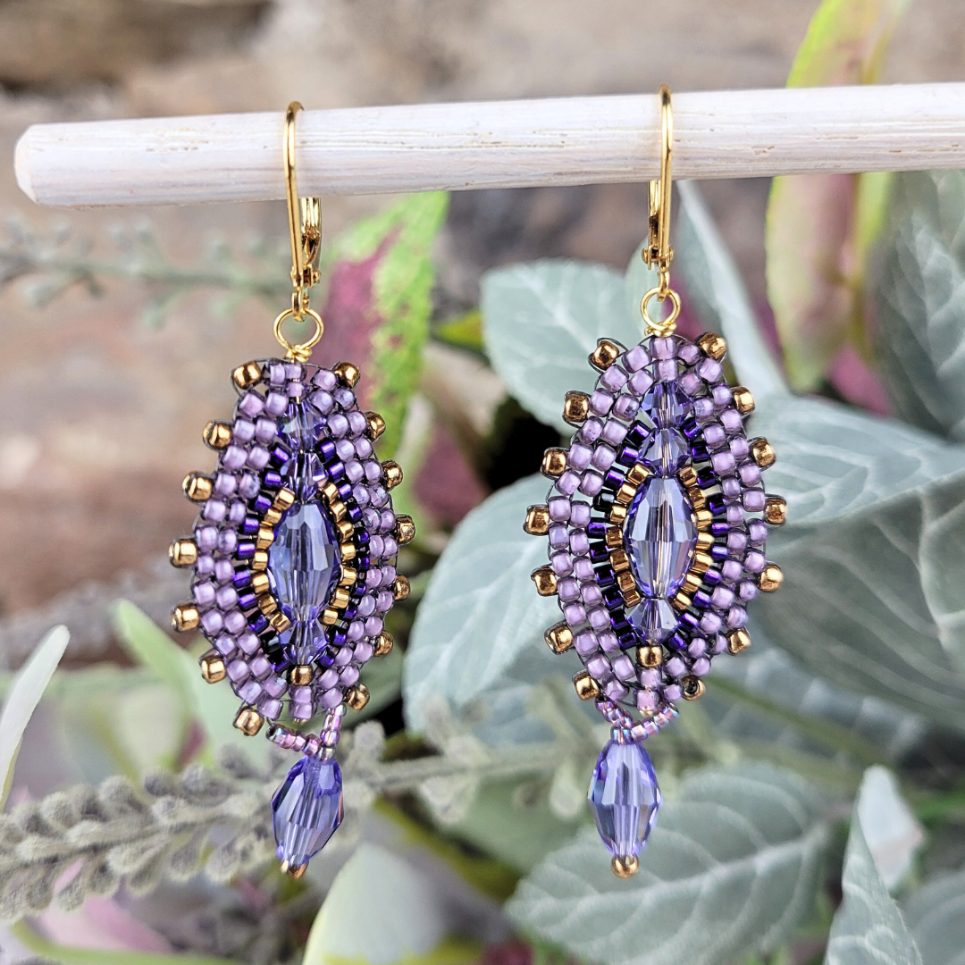 "Purple Haze" Tanzanite Swarovski Crystal Beadwork Earrings - Artisan Made