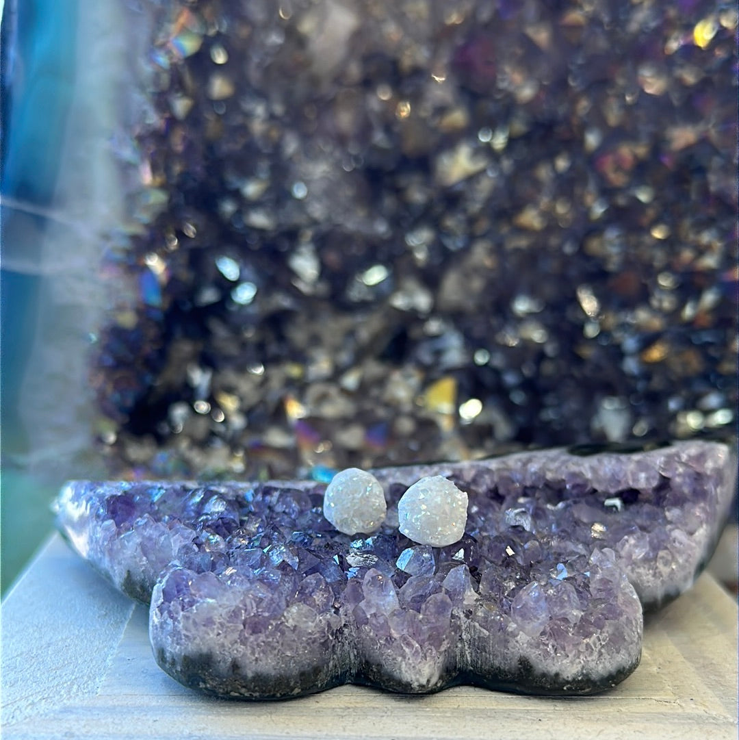 Quartz Aura Druzy Stud Earrings