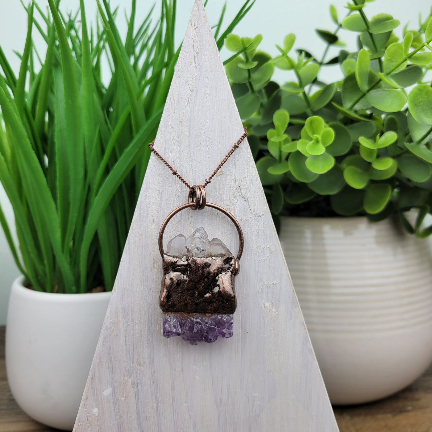 Quartz Cluster Bohemian Style Necklace with Accent
