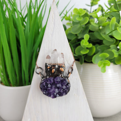 Quartz Cluster Bohemian Style Necklace with Accent