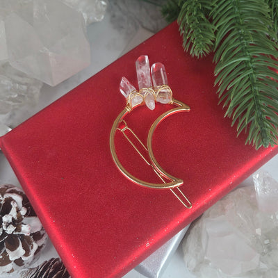 Quartz Crystal Point Crescent Moon Decorative Hair Pin