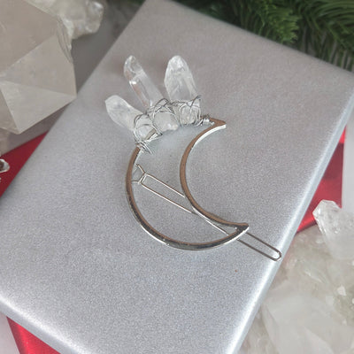 Quartz Crystal Point Crescent Moon Decorative Hair Pin