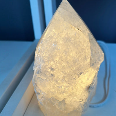 Quartz Crystal Point Polished Lamp with bulb and cord