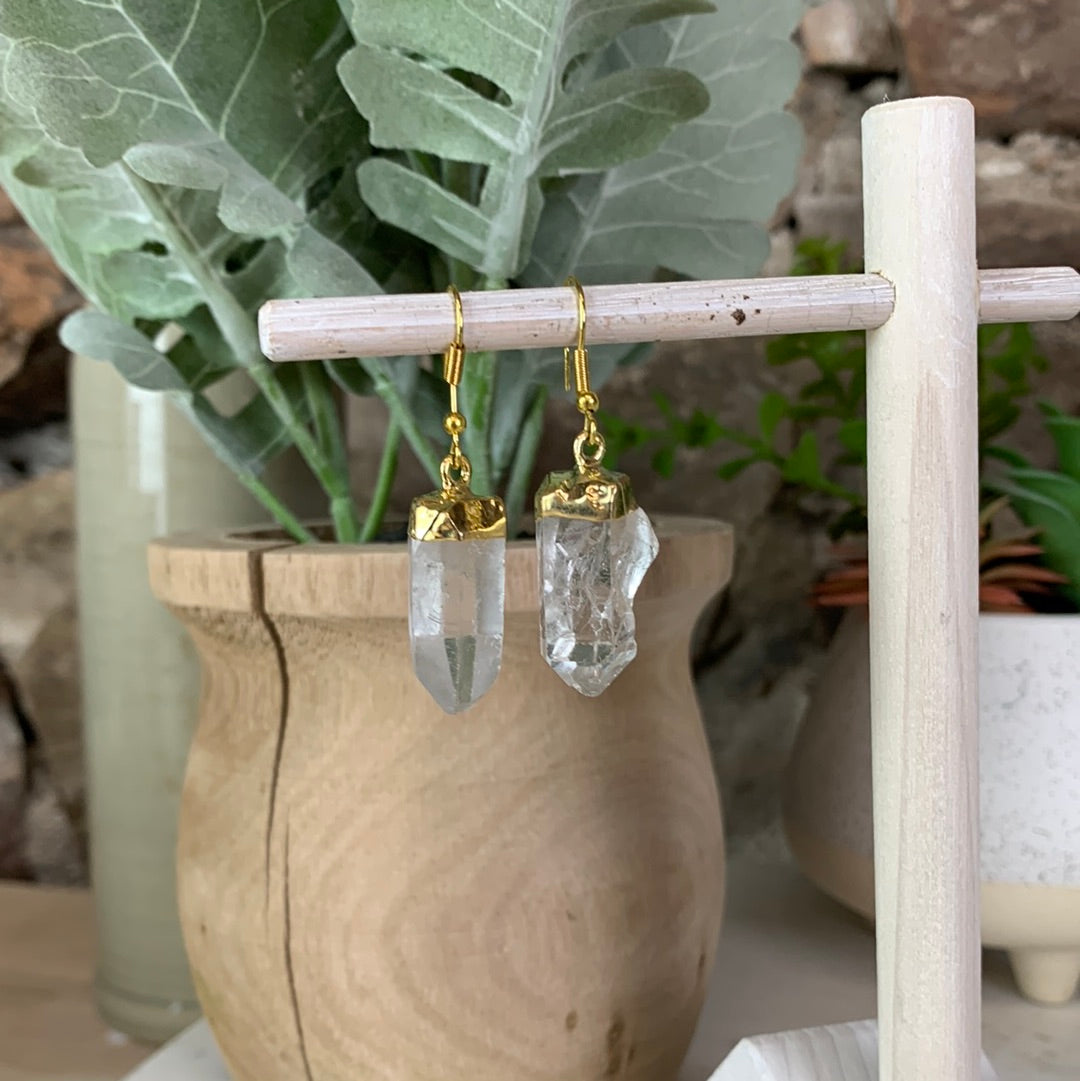 Quartz Plated Point Earrings - gold or silver Tone