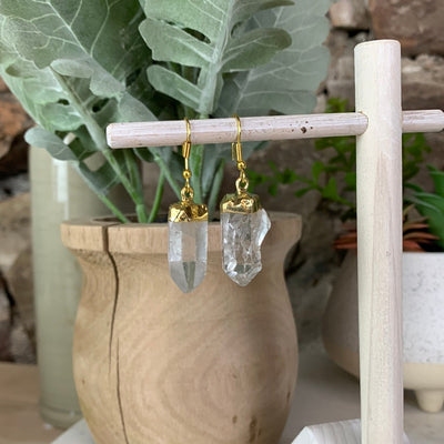 Quartz Plated Point Earrings - gold or silver Tone