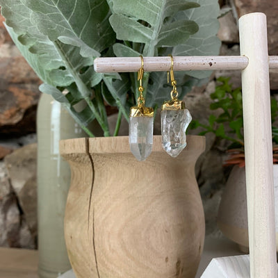 Quartz Plated Point Earrings - gold or silver Tone
