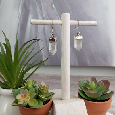 Quartz Plated Point Earrings - gold or silver Tone