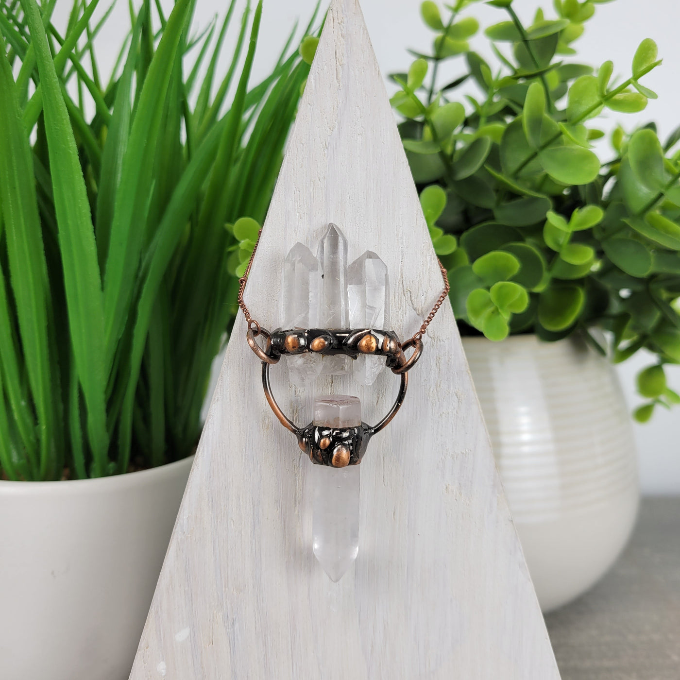 Quartz Point Bohemian Style Necklace w/ Accent Stone