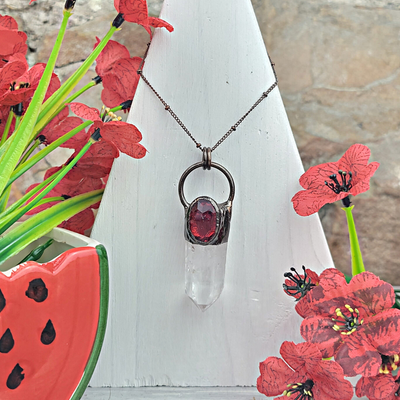 Quartz Point Bohemian Style Necklace w/ Accent Stone