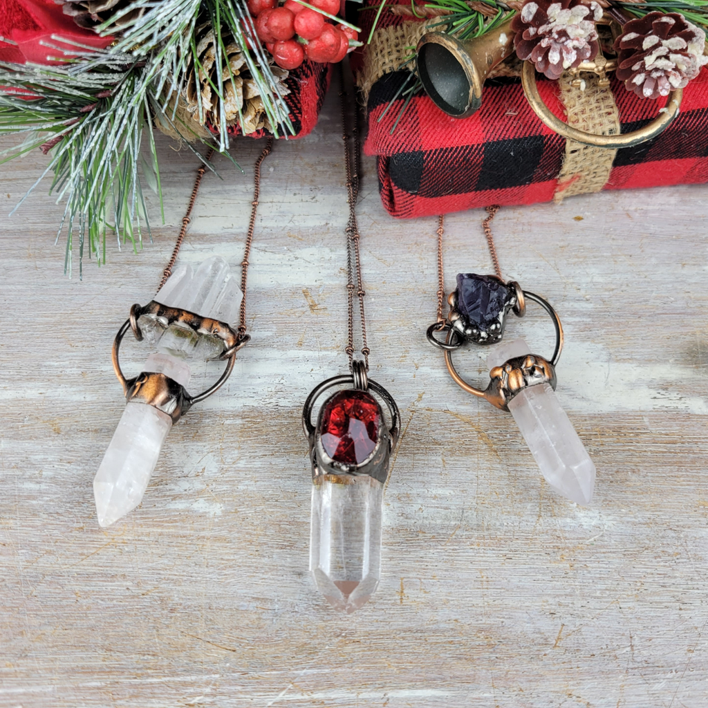 Quartz Crystal Point Necklace, Quartz Point Pendant, Boho Necklace, Quartz Point with Amazonite , Patina store Necklace, Crystal Necklace, Patina