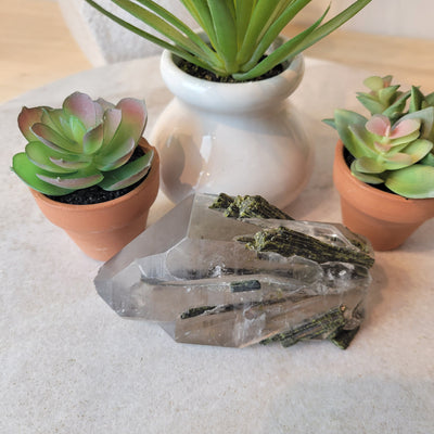 Quartz Point with Green Tourmaline 2" x 4"