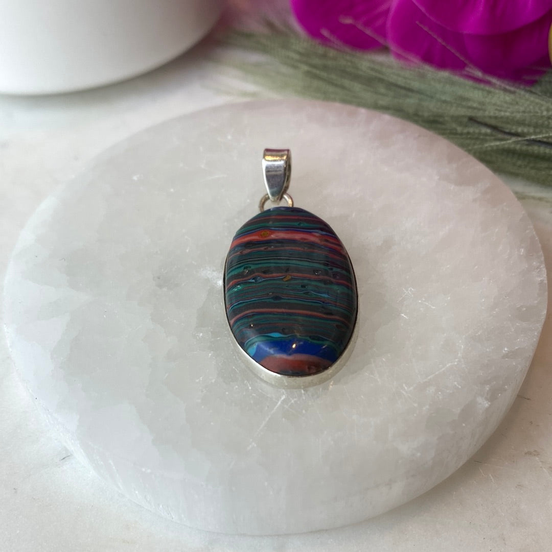 Rainbow Calsilica sterling silver Pendant