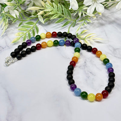 Rainbow Gemstone 8mm Necklace - Artisan Made