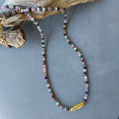 "Rainbow Magic" Rainbow Tourmaline & Gold Tube Necklace - Artisan Made