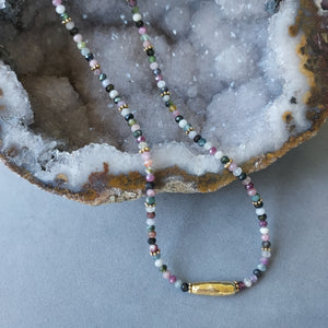 "Rainbow Magic" Rainbow Tourmaline & Gold Tube Necklace - Artisan Made