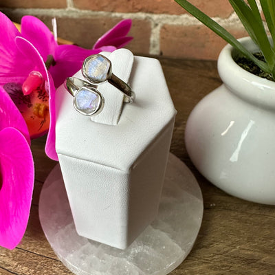 Rainbow Moonstone Rough Double Wrap Ring sterling silver