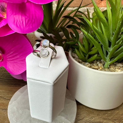 Rainbow Moonstone Rough Double Wrap Ring sterling silver