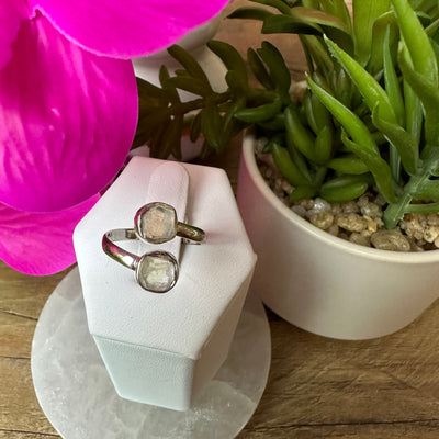 Rainbow Moonstone Rough Double Wrap Ring sterling silver