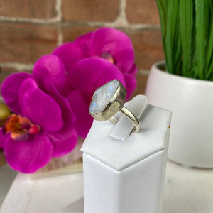Rainbow Moonstone Rough sterling silver Ring (sized)