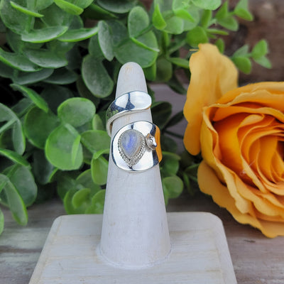 Rainbow Moonstone Sterling Silver Wrap Ring-Adjustable