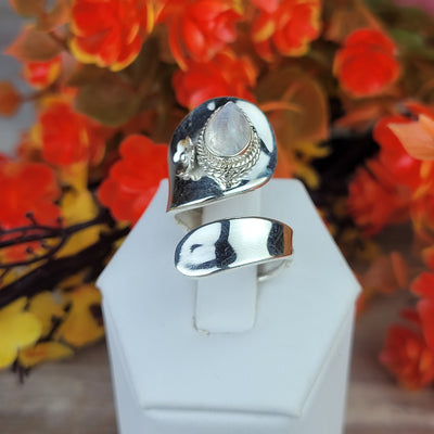 Rainbow Moonstone Sterling Silver Wrap Ring-Adjustable