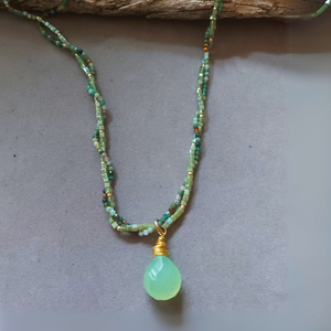 "Rainforest" Green Chalcedony, Fancy Jasper & Crystal 2-Strand Necklace - Artisan Made