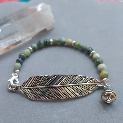 "Rainforest" Peridot Jasper & Leaf Bracelet - Artisan Made